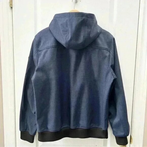 Guess Mens Bomber Jacket Hooded Casual Fall Navy Blue and Black Size Medium - Picture 3 of 12